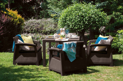Corfu Садовая мебель Комплект из двух диванов, двух кресел и столика Fiesta set (коричневый/капучино) Corfu
